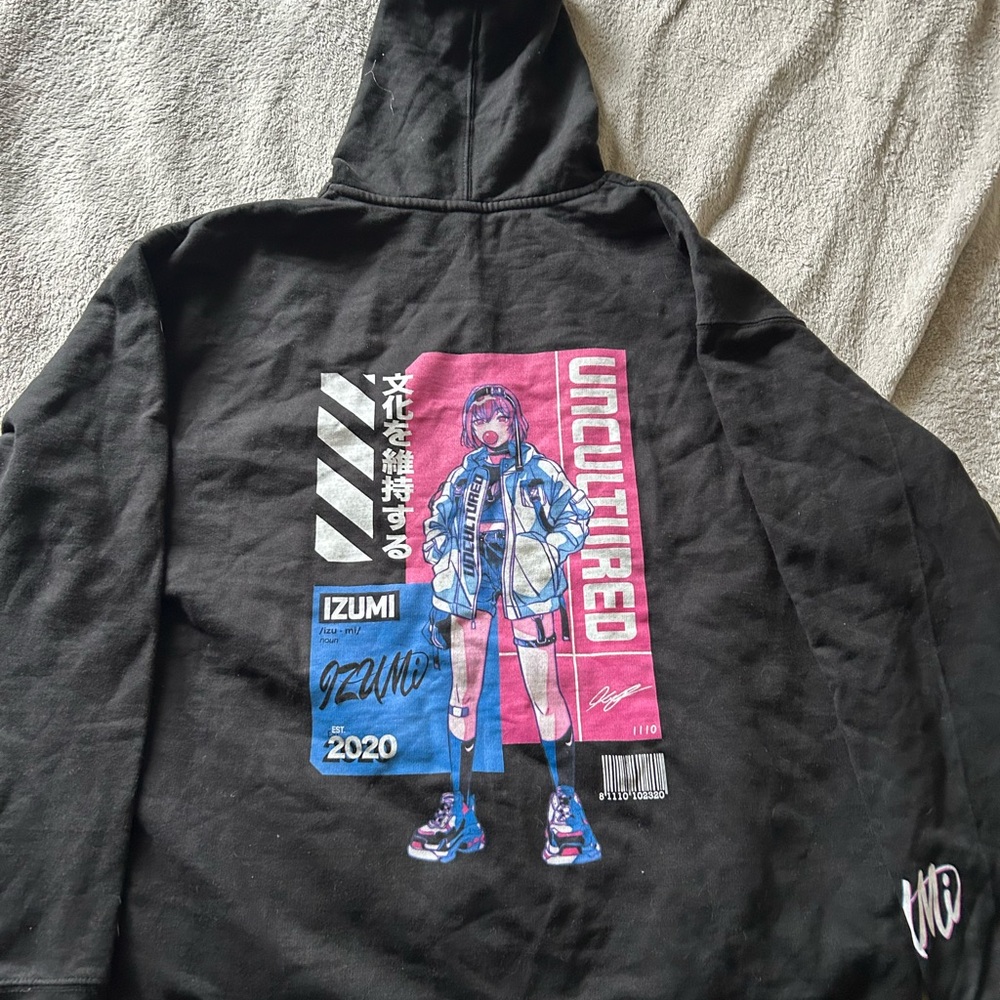 Black Graphic Hoodie with Anime Design